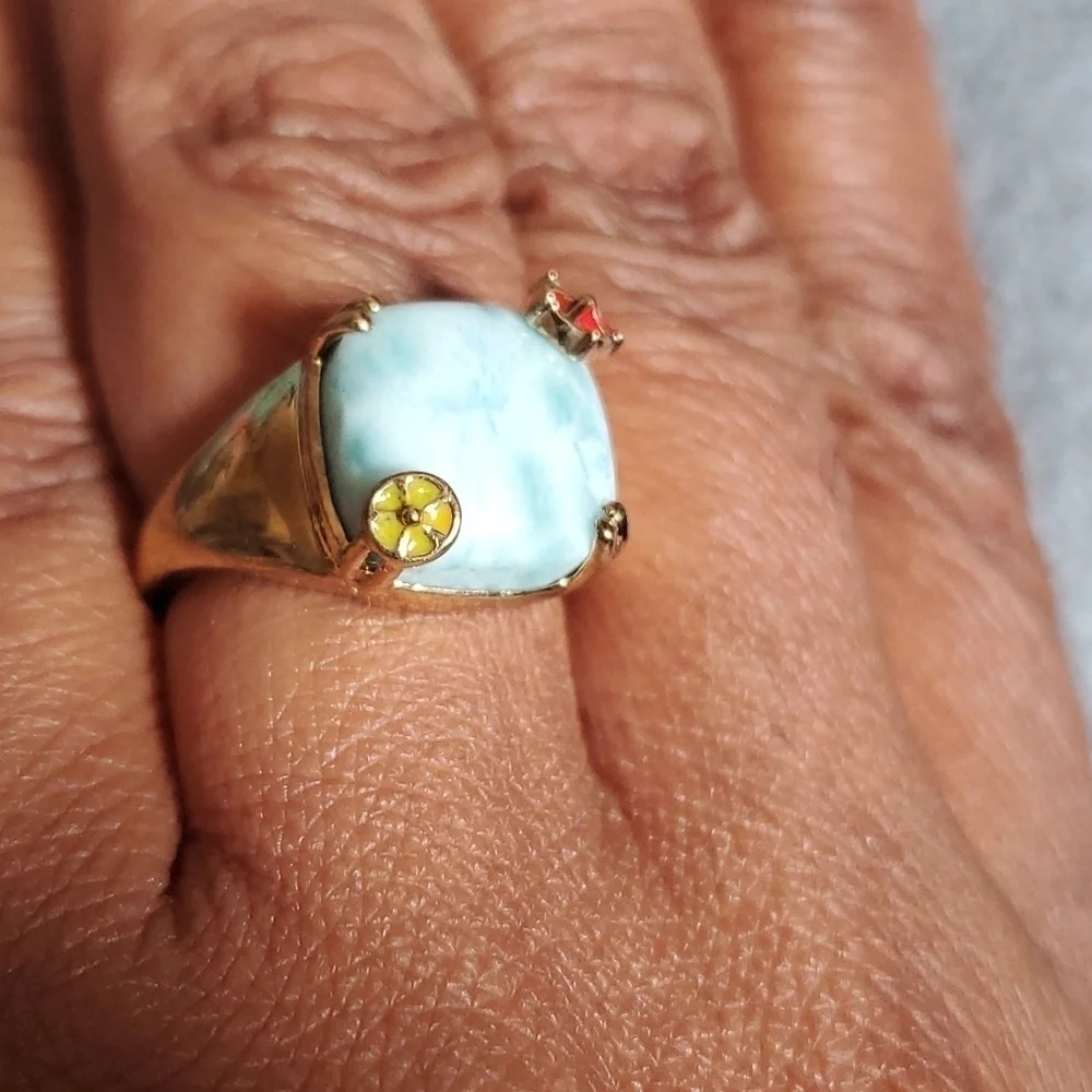 Giuseppe Perez Vermeil Yellow Gold Over Silver Larimar Enameled Ring Size 7 - Picture 5 of 9